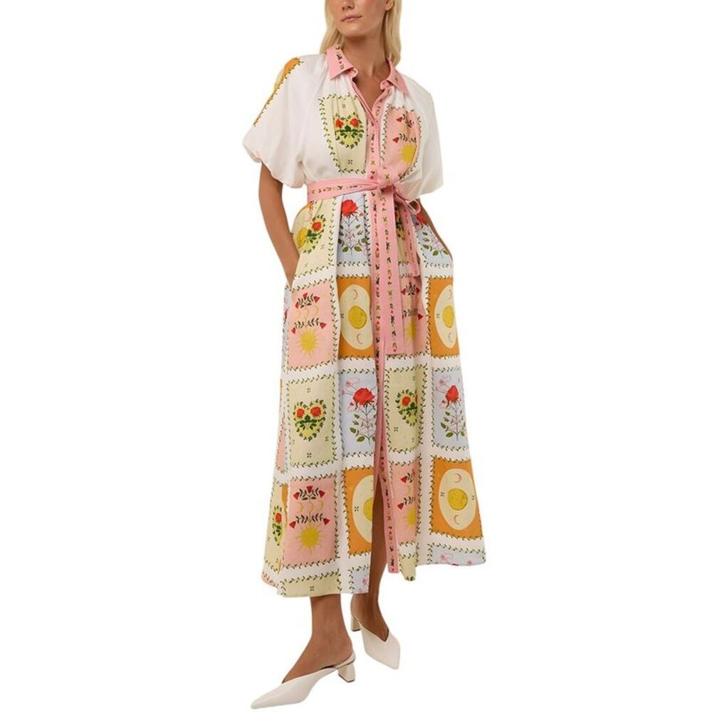 Amina Glam Womens  Linen-Blend Midi Dress
